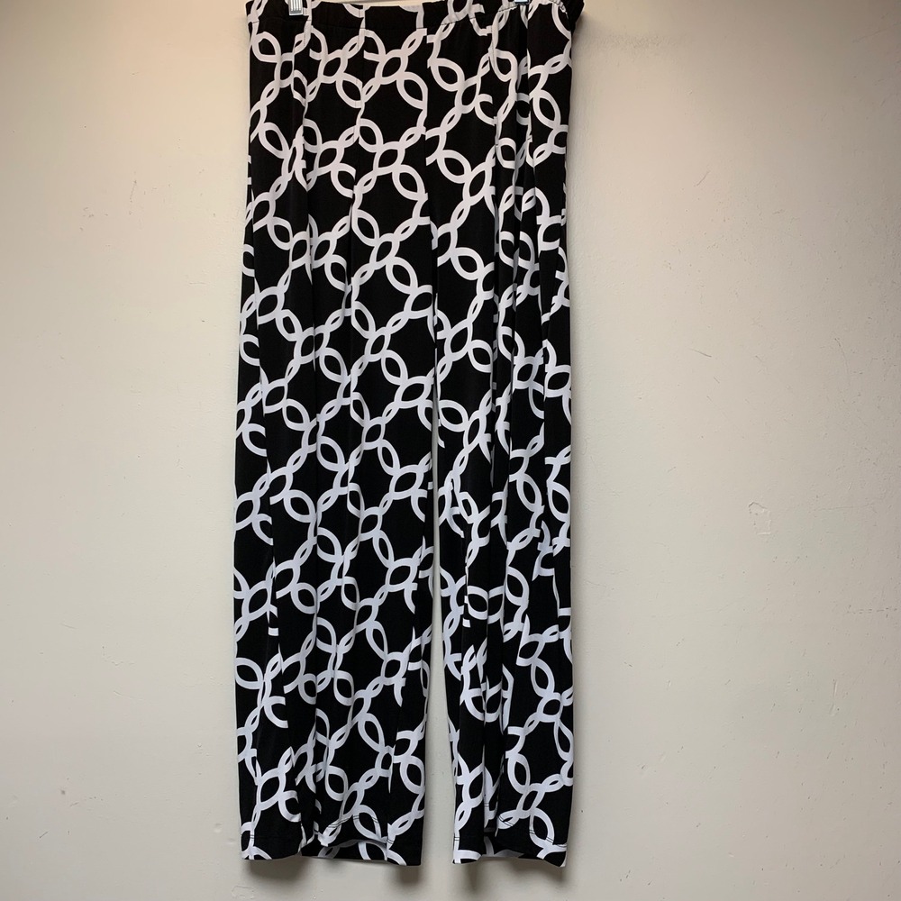 Chico's Wide Leg Pants Women Size 2 Black White Excellent Geometric Pull On